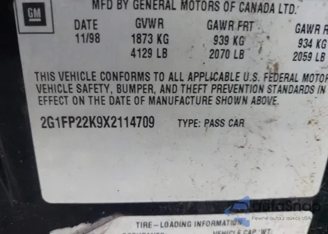 1999 Chevrolet Camaro z USA, uszkodzony, nr VIN 2G1FP22K9X2114709